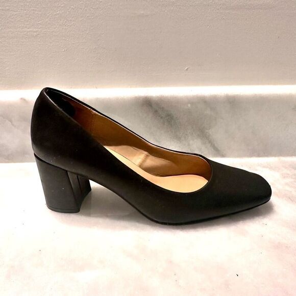 Naturalizer Leather Block Heel Square Toe Slip On Black Pumps Shoes Size 9.5 - Picture 9 of 10